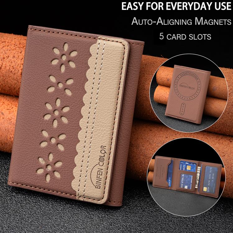 BFK25 BINFEN Fleurs Colorées Magsafe Sac de Cartes Magnétique en Cuir