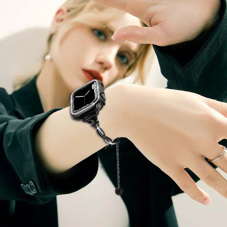 Bracelet de montre xDfind Twist en métal et diamants, compatible avec Apple Watch 42/44/45/46/49 mm et Apple Watch 38/40/41/S10 42 mm.