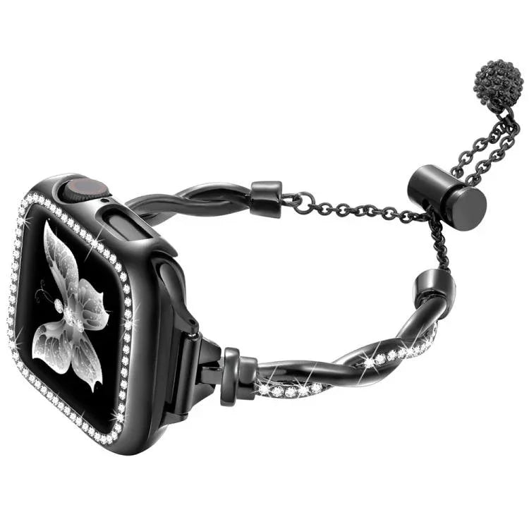 Bracelet de montre xDfind Twist en métal et diamants, compatible avec Apple Watch 42/44/45/46/49 mm et Apple Watch 38/40/41/S10 42 mm.