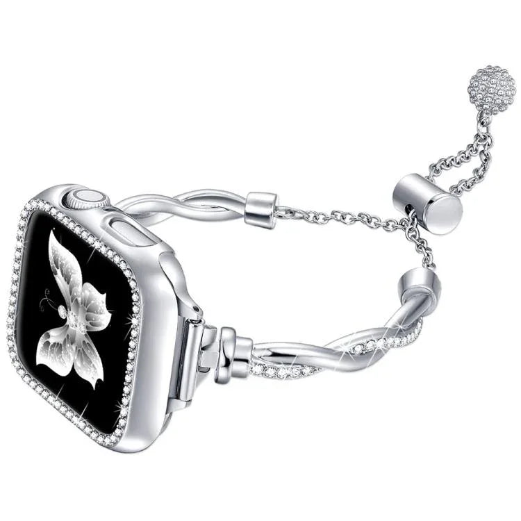 Bracelet de montre xDfind Twist en métal et diamants, compatible avec Apple Watch 42/44/45/46/49 mm et Apple Watch 38/40/41/S10 42 mm.