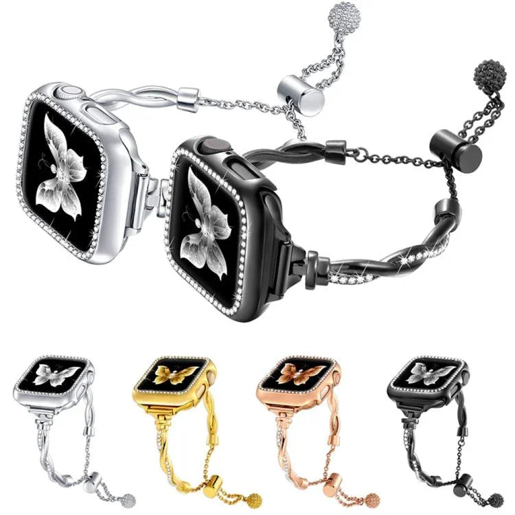 Bracelet de montre xDfind Twist en métal et diamants, compatible avec Apple Watch 42/44/45/46/49 mm et Apple Watch 38/40/41/S10 42 mm.