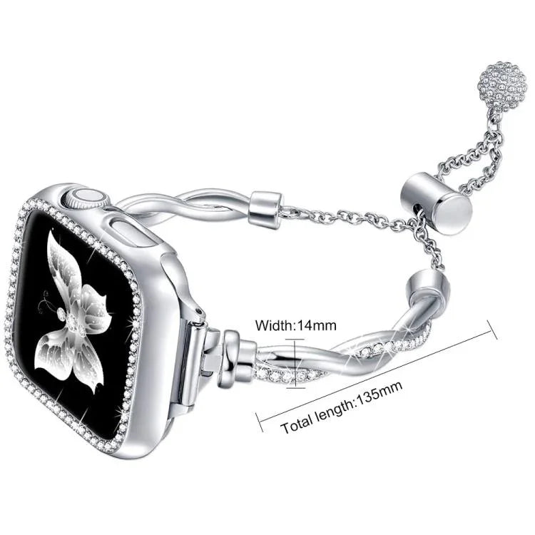 Bracelet de montre xDfind Twist en métal et diamants, compatible avec Apple Watch 42/44/45/46/49 mm et Apple Watch 38/40/41/S10 42 mm.