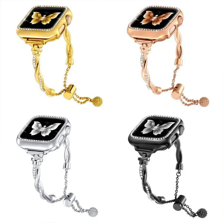 Bracelet de montre xDfind Twist en métal et diamants, compatible avec Apple Watch 42/44/45/46/49 mm et Apple Watch 38/40/41/S10 42 mm.