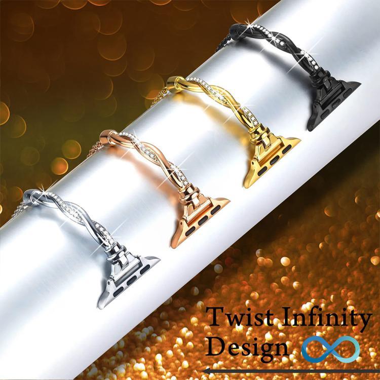 Bracelet de montre xDfind Twist en métal et diamants, compatible avec Apple Watch 42/44/45/46/49 mm et Apple Watch 38/40/41/S10 42 mm.