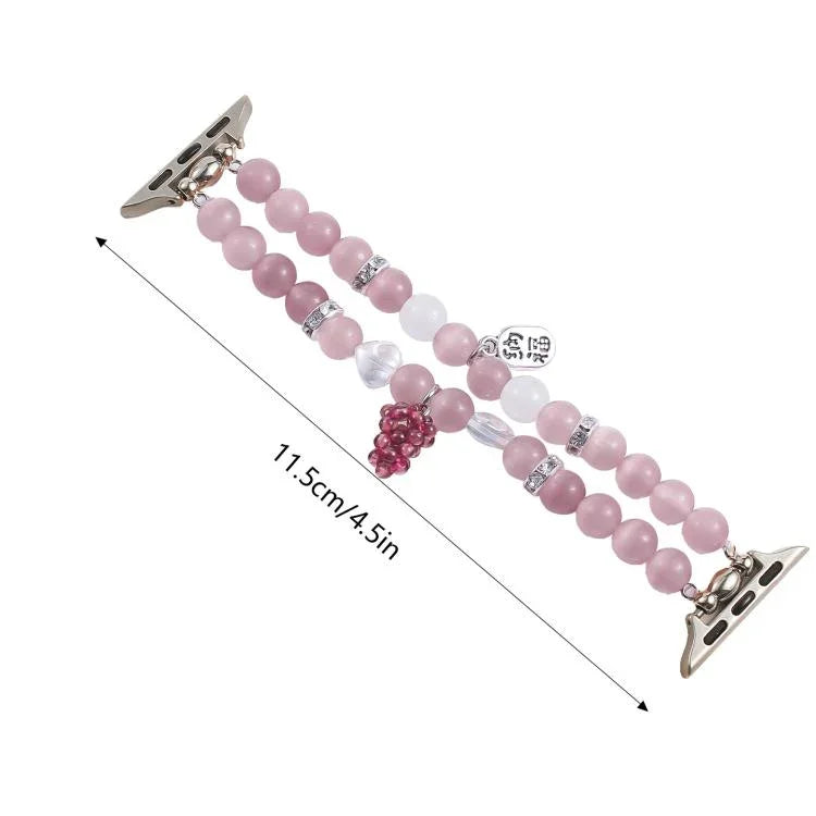 Bracelet de montre à perles en pierre œil de chat, compatible avec Apple Watch 46 mm / 49 mm / 45 mm / 44 mm et Apple Watch 42 mm / 41 mm / 40 mm / 38 mm