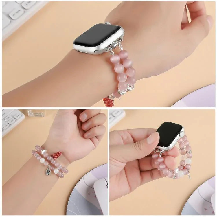 Bracelet de montre à perles en pierre œil de chat, compatible avec Apple Watch 46 mm / 49 mm / 45 mm / 44 mm et Apple Watch 42 mm / 41 mm / 40 mm / 38 mm
