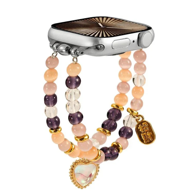 Bracelet de montre à perles en pierre œil de chat, compatible avec Apple Watch 46 mm / 49 mm / 45 mm / 44 mm et Apple Watch 42 mm / 41 mm / 40 mm / 38 mm