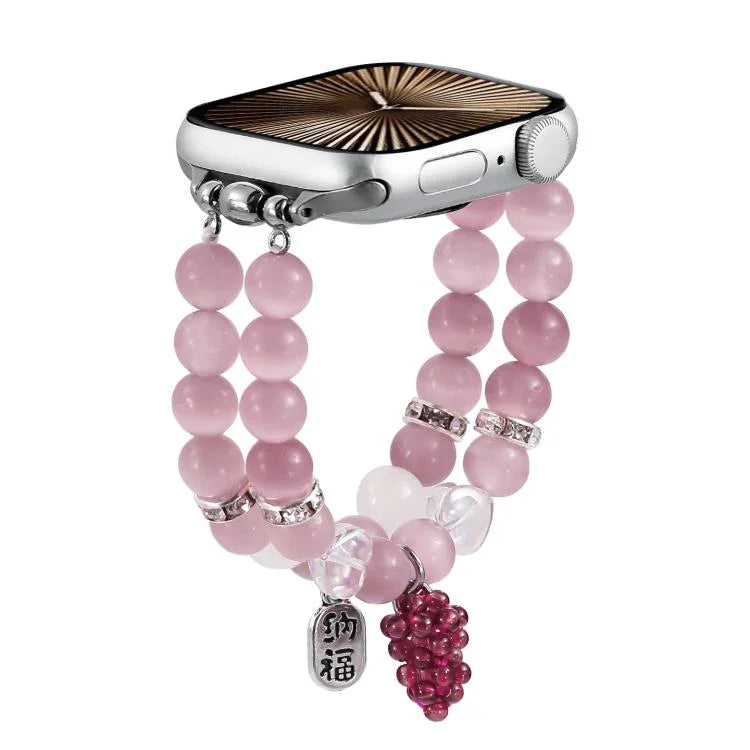 Bracelet de montre à perles en pierre œil de chat, compatible avec Apple Watch 46 mm / 49 mm / 45 mm / 44 mm et Apple Watch 42 mm / 41 mm / 40 mm / 38 mm