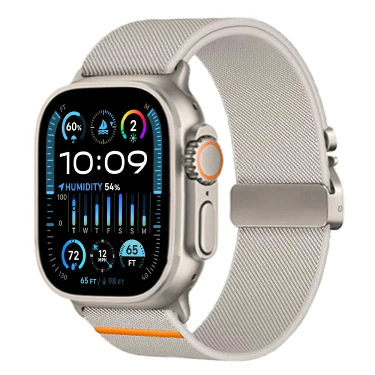 Bracelet de montre extensible en nylon avec boucle parachute xDfind, compatible avec Apple Watch 42/44/45/46/49 mm et Apple Watch 38/40/41/S10 42 mm.