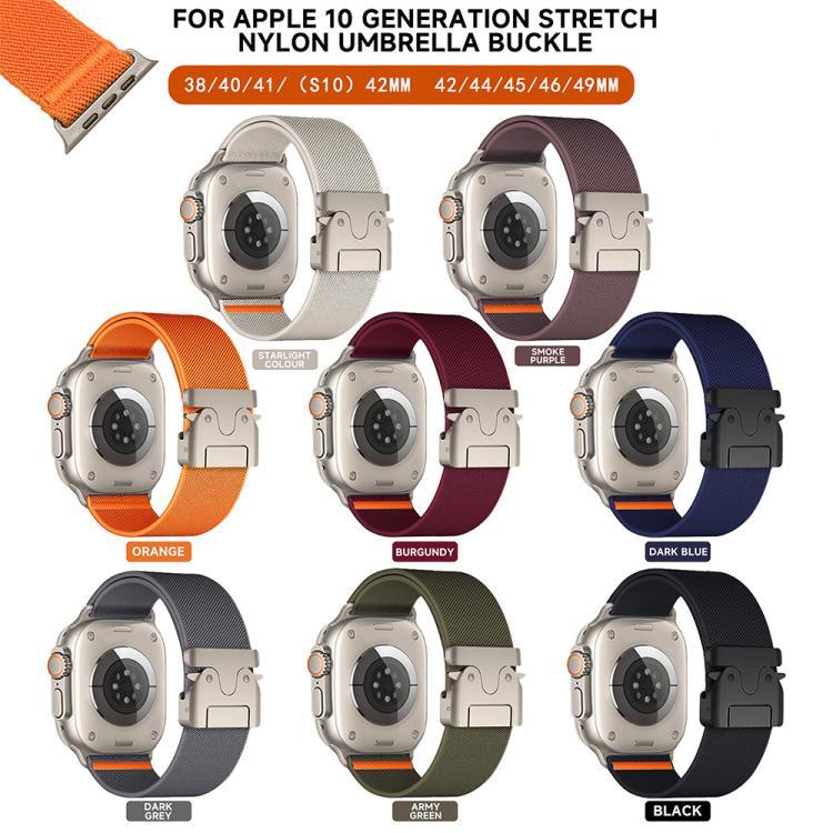 Bracelet de montre extensible en nylon avec boucle parachute xDfind, compatible avec Apple Watch 42/44/45/46/49 mm et Apple Watch 38/40/41/S10 42 mm.