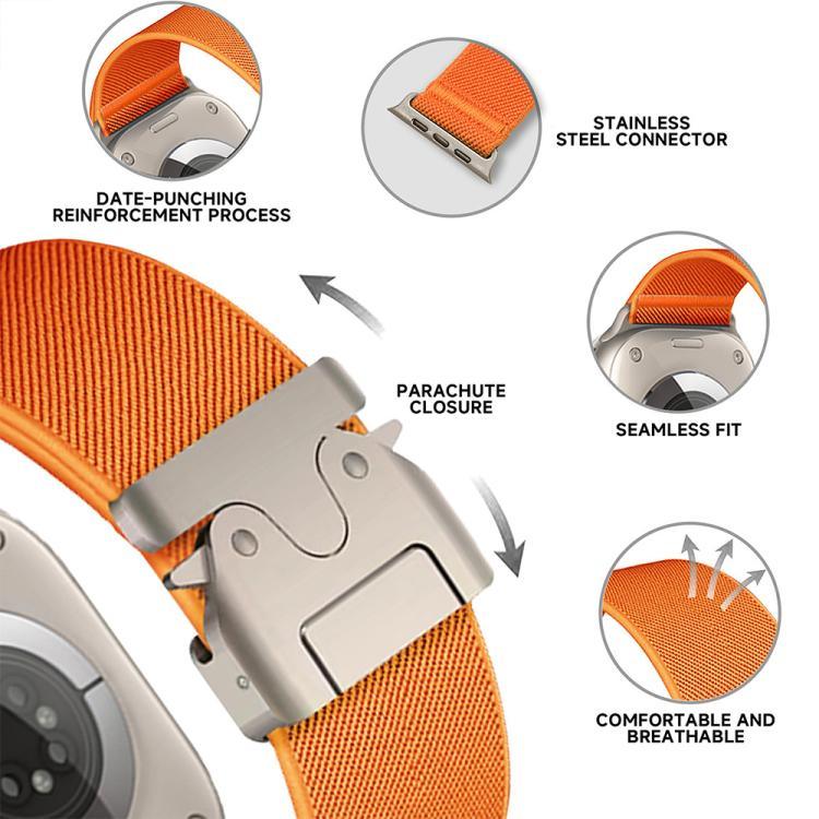 Bracelet de montre extensible en nylon avec boucle parachute xDfind, compatible avec Apple Watch 42/44/45/46/49 mm et Apple Watch 38/40/41/S10 42 mm.