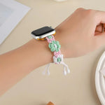 Bracelet de montre à cordon en corde de chanvre tressée à fleurs, compatible avec Apple Watch 46 mm / 49 mm / 45 mm / 44 mm et Apple Watch 42 mm / 41 mm / 40 mm / 38 mm.