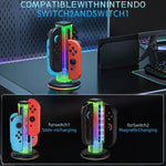 JYS NS2318 Station de charge 4-en-1 pour manette de jeu avec lumière RVB, pour Nintendo Switch 1 / 2, JYS-NS2318