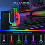 JYS NS2318 Station de charge 4-en-1 pour manette de jeu avec lumière RVB, pour Nintendo Switch 1 / 2, JYS-NS2318