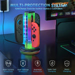 JYS NS2318 Station de charge 4-en-1 pour manette de jeu avec lumière RVB, pour Nintendo Switch 1 / 2, JYS-NS2318