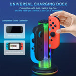 JYS NS2318 Station de charge 4-en-1 pour manette de jeu avec lumière RVB, pour Nintendo Switch 1 / 2, JYS-NS2318