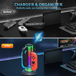 JYS NS2318 Station de charge 4-en-1 pour manette de jeu avec lumière RVB, pour Nintendo Switch 1 / 2, JYS-NS2318