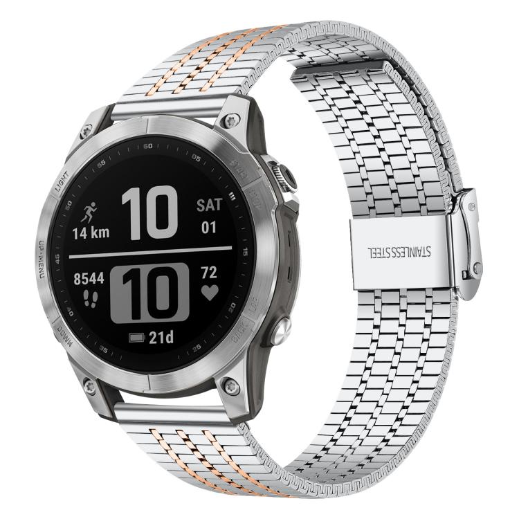 xDfind Seven Beads Buckle Stainless Steel Watch Band, For Garmin Fenix 8 / 7X / 6X / 5X 26mm, For Garmin Fenix 8 / 7 / 6 / 5 22mm