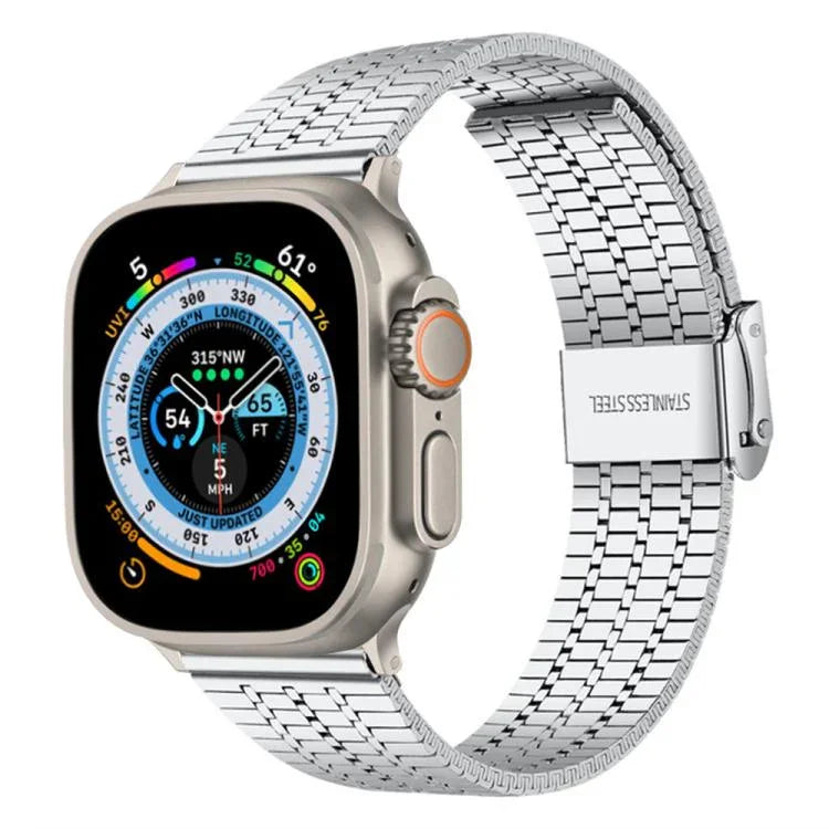 Bracelet de montre xDfind à sept perles en acier inoxydable, compatible avec Apple Watch 42/44/45/46/49 mm et Apple Watch 38/40/41/S10 42 mm.