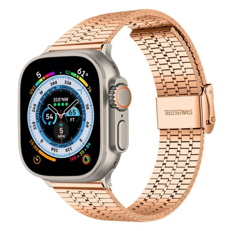 Bracelet de montre xDfind à sept perles en acier inoxydable, compatible avec Apple Watch 42/44/45/46/49 mm et Apple Watch 38/40/41/S10 42 mm.