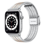 Bracelet de montre xDfind à sept perles en acier inoxydable, compatible avec Apple Watch 42/44/45/46/49 mm et Apple Watch 38/40/41/S10 42 mm.