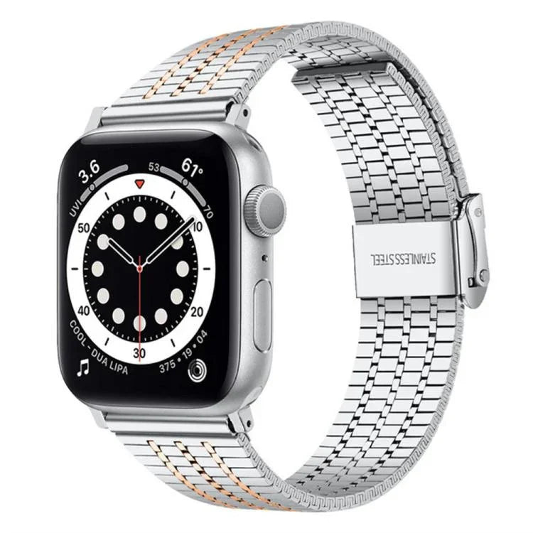 Bracelet de montre xDfind à sept perles en acier inoxydable, compatible avec Apple Watch 42/44/45/46/49 mm et Apple Watch 38/40/41/S10 42 mm.