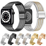 Bracelet de montre xDfind à sept perles en acier inoxydable, compatible avec Apple Watch 42/44/45/46/49 mm et Apple Watch 38/40/41/S10 42 mm.