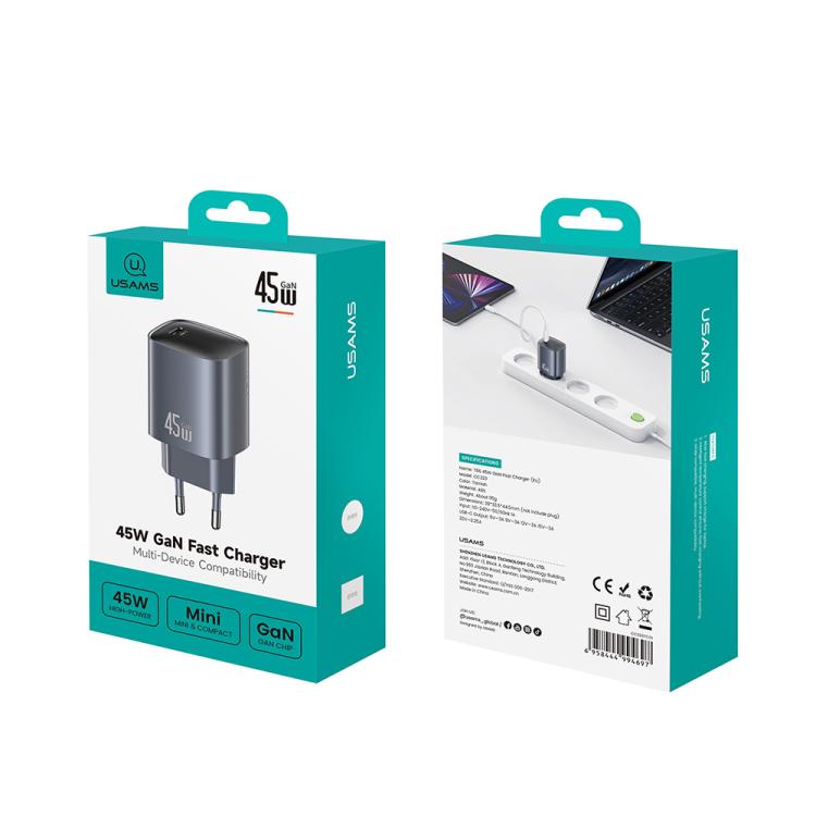 USAMS CC323 T66 45W USB-C / Type-C GaN Fast Charger, EU Plug, CC323