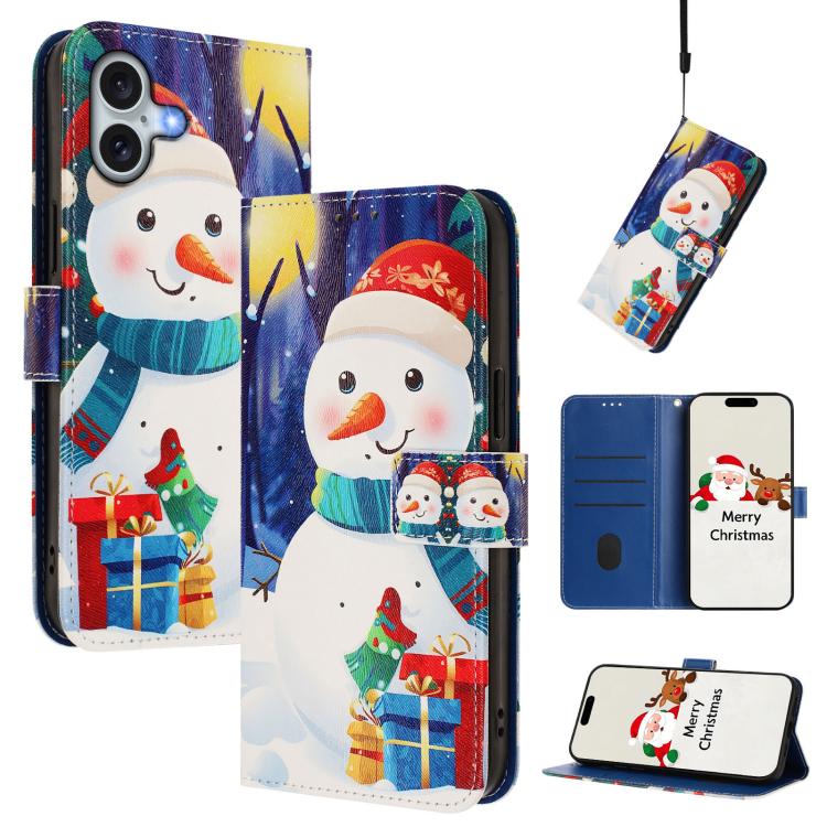 Étui de téléphone en cuir à boucle de la série Noël avec dragonne, Pour iPhone 17e / 16e, Pour iPhone 17 Pro Max, Pour iPhone 17 Pro, Pour iPhone 17, Pour iPhone Air, Pour iPhone 16 Pro Max, Pour iPhone 16 Pro, Pour iPhone 16 Plus