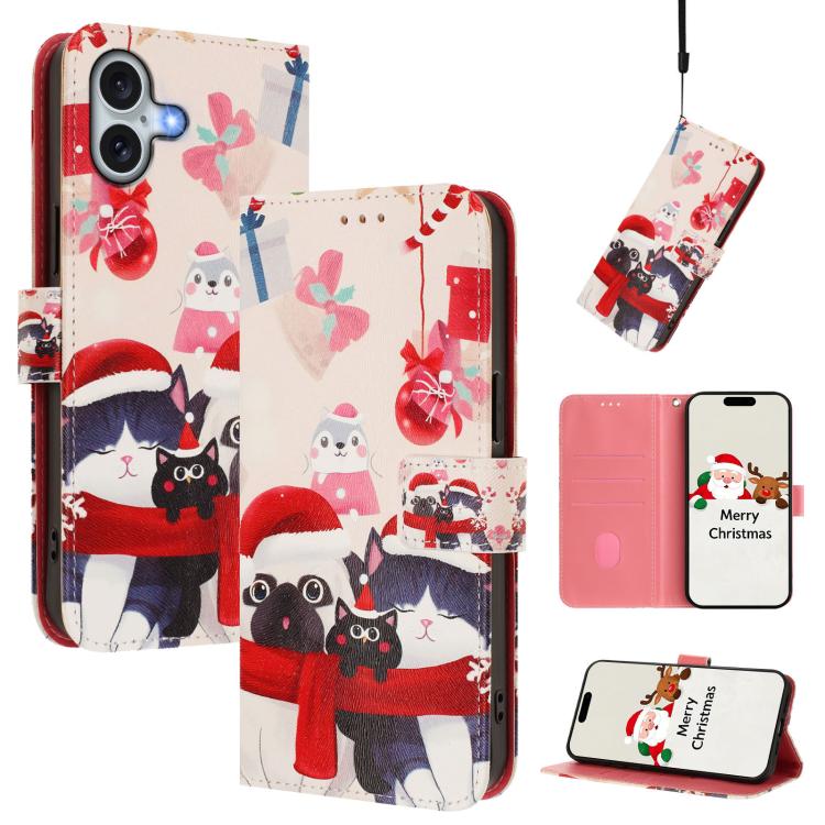 Étui de téléphone en cuir à boucle de la série Noël avec dragonne, Pour iPhone 17e / 16e, Pour iPhone 17 Pro Max, Pour iPhone 17 Pro, Pour iPhone 17, Pour iPhone Air, Pour iPhone 16 Pro Max, Pour iPhone 16 Pro, Pour iPhone 16 Plus