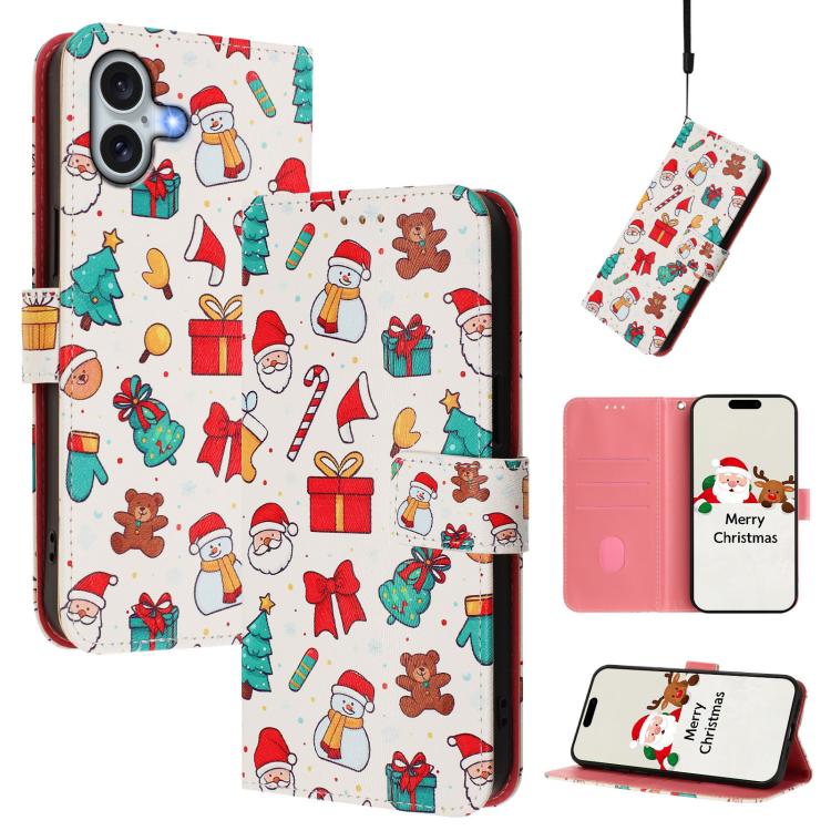 Étui de téléphone en cuir à boucle de la série Noël avec dragonne, Pour iPhone 17e / 16e, Pour iPhone 17 Pro Max, Pour iPhone 17 Pro, Pour iPhone 17, Pour iPhone Air, Pour iPhone 16 Pro Max, Pour iPhone 16 Pro, Pour iPhone 16 Plus