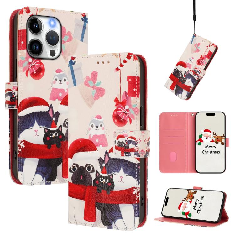 Étui de téléphone en cuir à boucle de la série Noël avec dragonne, Pour iPhone 17e / 16e, Pour iPhone 17 Pro Max, Pour iPhone 17 Pro, Pour iPhone 17, Pour iPhone Air, Pour iPhone 16 Pro Max, Pour iPhone 16 Pro, Pour iPhone 16 Plus
