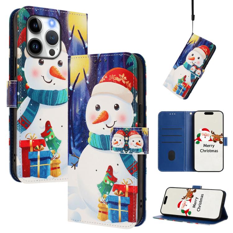 Étui de téléphone en cuir à boucle de la série Noël avec dragonne, Pour iPhone 17e / 16e, Pour iPhone 17 Pro Max, Pour iPhone 17 Pro, Pour iPhone 17, Pour iPhone Air, Pour iPhone 16 Pro Max, Pour iPhone 16 Pro, Pour iPhone 16 Plus