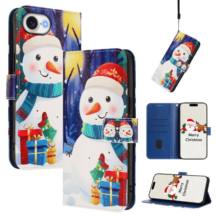 Étui de téléphone en cuir à boucle de la série Noël avec dragonne, Pour iPhone 17e / 16e, Pour iPhone 17 Pro Max, Pour iPhone 17 Pro, Pour iPhone 17, Pour iPhone Air, Pour iPhone 16 Pro Max, Pour iPhone 16 Pro, Pour iPhone 16 Plus