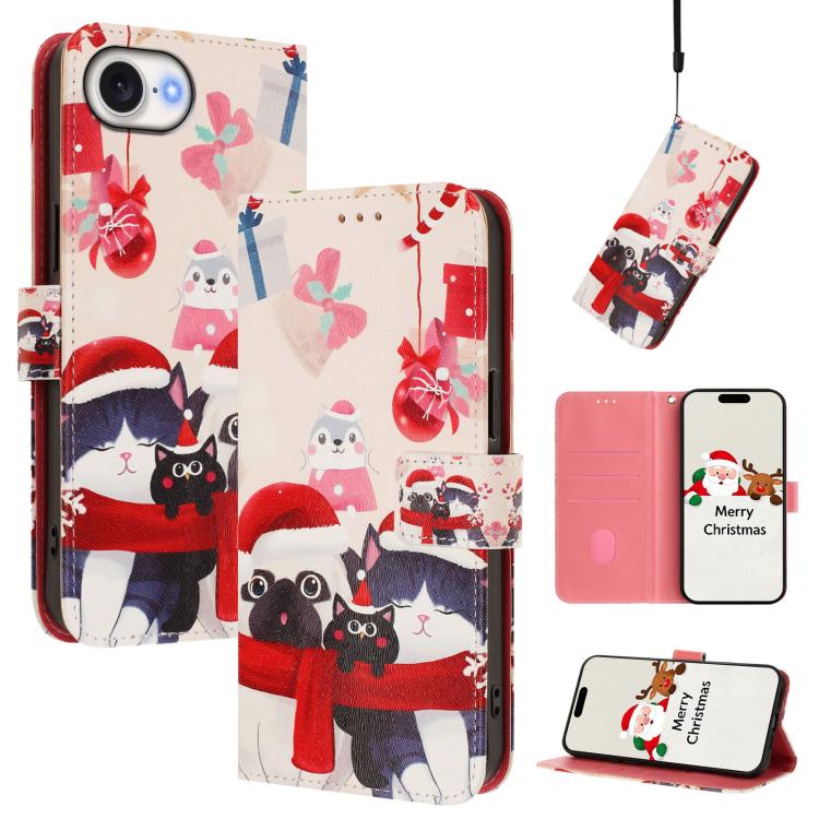 Étui de téléphone en cuir à boucle de la série Noël avec dragonne, Pour iPhone 17e / 16e, Pour iPhone 17 Pro Max, Pour iPhone 17 Pro, Pour iPhone 17, Pour iPhone Air, Pour iPhone 16 Pro Max, Pour iPhone 16 Pro, Pour iPhone 16 Plus