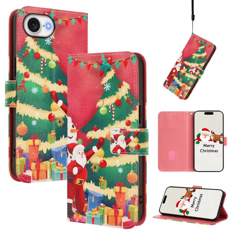 Étui de téléphone en cuir à boucle de la série Noël avec dragonne, Pour iPhone 17e / 16e, Pour iPhone 17 Pro Max, Pour iPhone 17 Pro, Pour iPhone 17, Pour iPhone Air, Pour iPhone 16 Pro Max, Pour iPhone 16 Pro, Pour iPhone 16 Plus