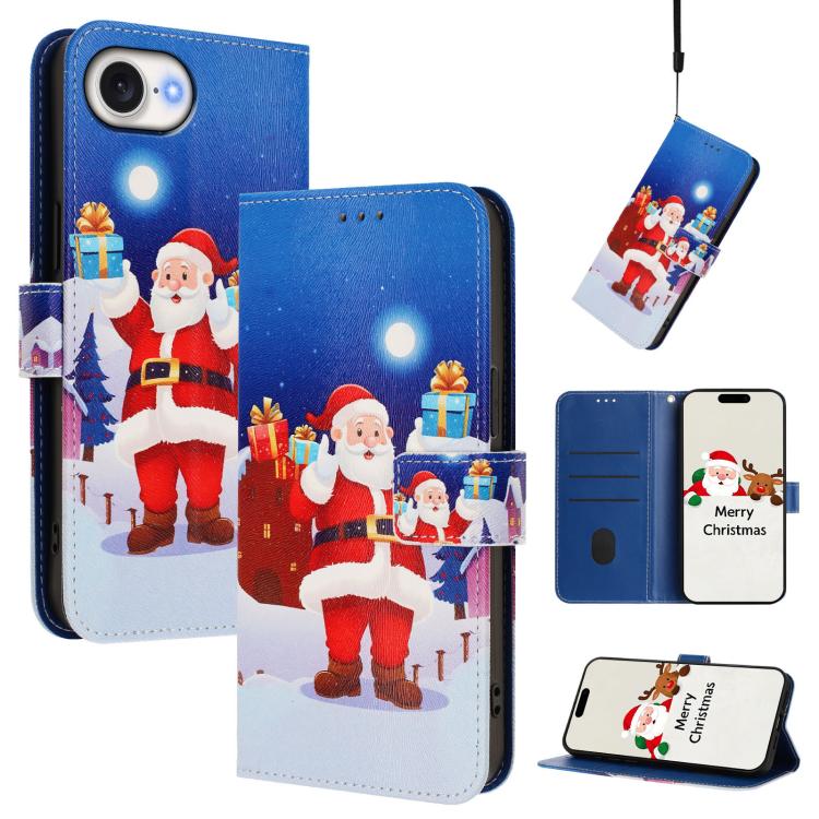 Étui de téléphone en cuir à boucle de la série Noël avec dragonne, Pour iPhone 17e / 16e, Pour iPhone 17 Pro Max, Pour iPhone 17 Pro, Pour iPhone 17, Pour iPhone Air, Pour iPhone 16 Pro Max, Pour iPhone 16 Pro, Pour iPhone 16 Plus