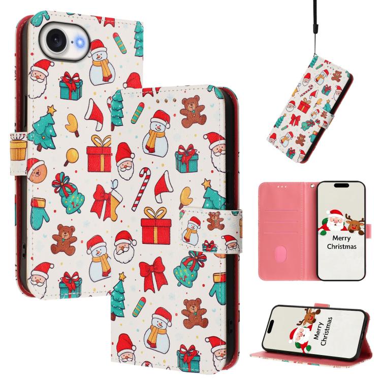 Étui de téléphone en cuir à boucle de la série Noël avec dragonne, Pour iPhone 17e / 16e, Pour iPhone 17 Pro Max, Pour iPhone 17 Pro, Pour iPhone 17, Pour iPhone Air, Pour iPhone 16 Pro Max, Pour iPhone 16 Pro, Pour iPhone 16 Plus