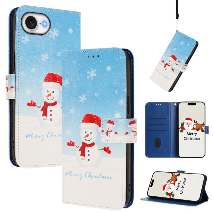 Étui de téléphone en cuir à boucle de la série Noël avec dragonne, Pour iPhone 17e / 16e, Pour iPhone 17 Pro Max, Pour iPhone 17 Pro, Pour iPhone 17, Pour iPhone Air, Pour iPhone 16 Pro Max, Pour iPhone 16 Pro, Pour iPhone 16 Plus