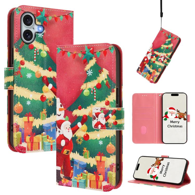 Étui de téléphone en cuir à boucle de la série Noël avec dragonne, Pour iPhone 17e / 16e, Pour iPhone 17 Pro Max, Pour iPhone 17 Pro, Pour iPhone 17, Pour iPhone Air, Pour iPhone 16 Pro Max, Pour iPhone 16 Pro, Pour iPhone 16 Plus