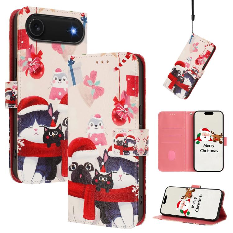 Étui de téléphone en cuir à boucle de la série Noël avec dragonne, Pour iPhone 17e / 16e, Pour iPhone 17 Pro Max, Pour iPhone 17 Pro, Pour iPhone 17, Pour iPhone Air, Pour iPhone 16 Pro Max, Pour iPhone 16 Pro, Pour iPhone 16 Plus