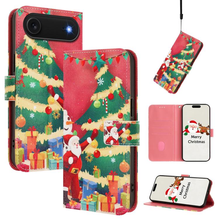 Étui de téléphone en cuir à boucle de la série Noël avec dragonne, Pour iPhone 17e / 16e, Pour iPhone 17 Pro Max, Pour iPhone 17 Pro, Pour iPhone 17, Pour iPhone Air, Pour iPhone 16 Pro Max, Pour iPhone 16 Pro, Pour iPhone 16 Plus