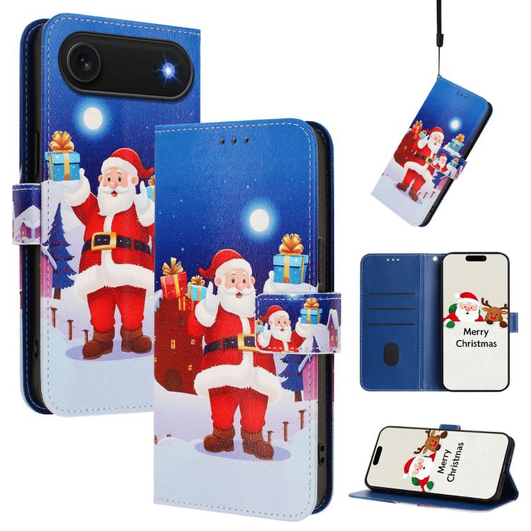 Étui de téléphone en cuir à boucle de la série Noël avec dragonne, Pour iPhone 17e / 16e, Pour iPhone 17 Pro Max, Pour iPhone 17 Pro, Pour iPhone 17, Pour iPhone Air, Pour iPhone 16 Pro Max, Pour iPhone 16 Pro, Pour iPhone 16 Plus