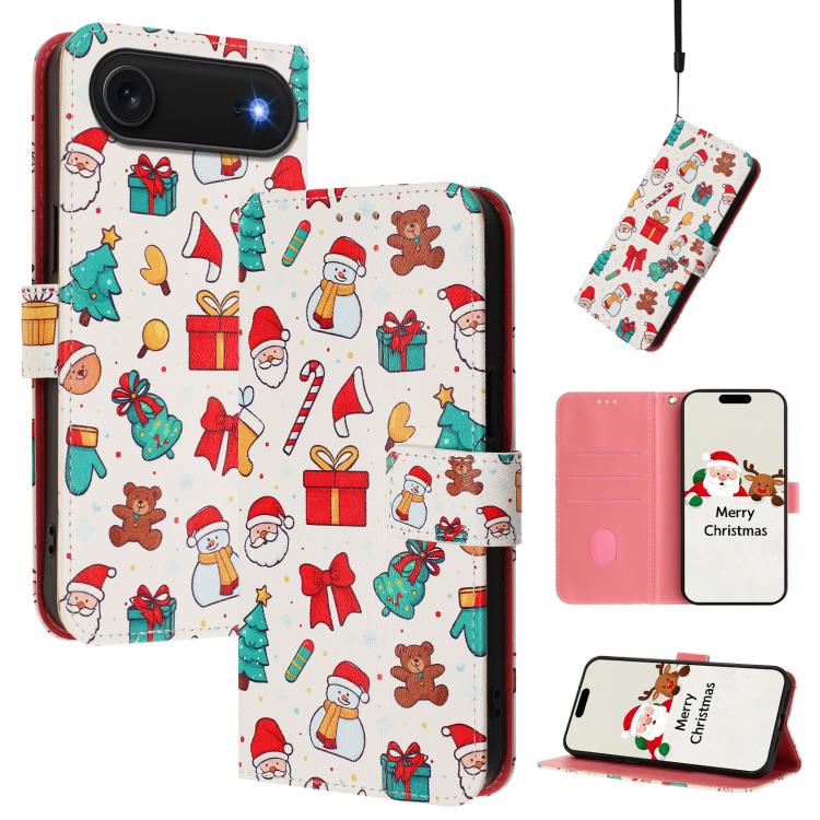 Étui de téléphone en cuir à boucle de la série Noël avec dragonne, Pour iPhone 17e / 16e, Pour iPhone 17 Pro Max, Pour iPhone 17 Pro, Pour iPhone 17, Pour iPhone Air, Pour iPhone 16 Pro Max, Pour iPhone 16 Pro, Pour iPhone 16 Plus