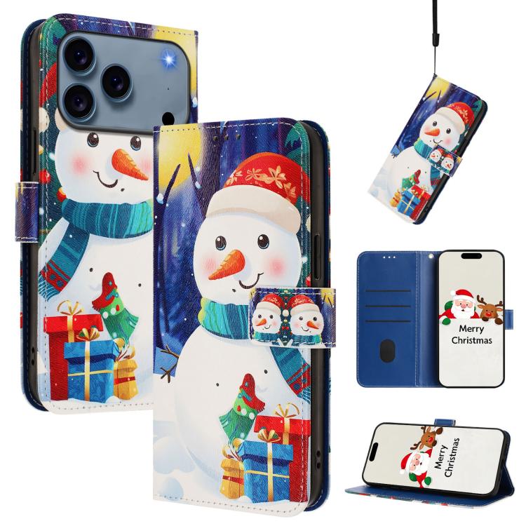 Étui de téléphone en cuir à boucle de la série Noël avec dragonne, Pour iPhone 17e / 16e, Pour iPhone 17 Pro Max, Pour iPhone 17 Pro, Pour iPhone 17, Pour iPhone Air, Pour iPhone 16 Pro Max, Pour iPhone 16 Pro, Pour iPhone 16 Plus