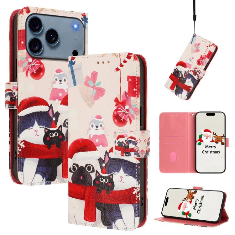 Étui de téléphone en cuir à boucle de la série Noël avec dragonne, Pour iPhone 17e / 16e, Pour iPhone 17 Pro Max, Pour iPhone 17 Pro, Pour iPhone 17, Pour iPhone Air, Pour iPhone 16 Pro Max, Pour iPhone 16 Pro, Pour iPhone 16 Plus