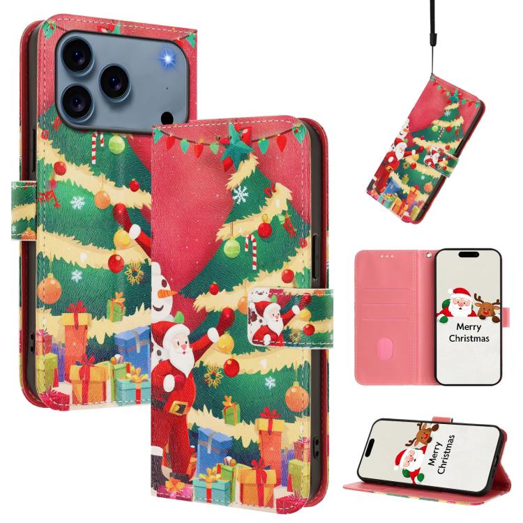Étui de téléphone en cuir à boucle de la série Noël avec dragonne, Pour iPhone 17e / 16e, Pour iPhone 17 Pro Max, Pour iPhone 17 Pro, Pour iPhone 17, Pour iPhone Air, Pour iPhone 16 Pro Max, Pour iPhone 16 Pro, Pour iPhone 16 Plus