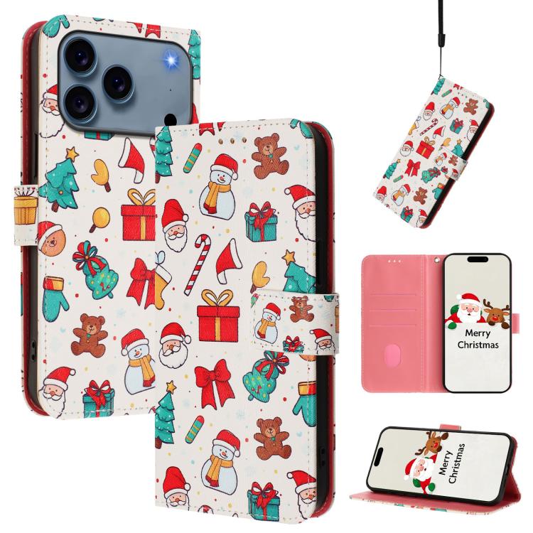 Étui de téléphone en cuir à boucle de la série Noël avec dragonne, Pour iPhone 17e / 16e, Pour iPhone 17 Pro Max, Pour iPhone 17 Pro, Pour iPhone 17, Pour iPhone Air, Pour iPhone 16 Pro Max, Pour iPhone 16 Pro, Pour iPhone 16 Plus