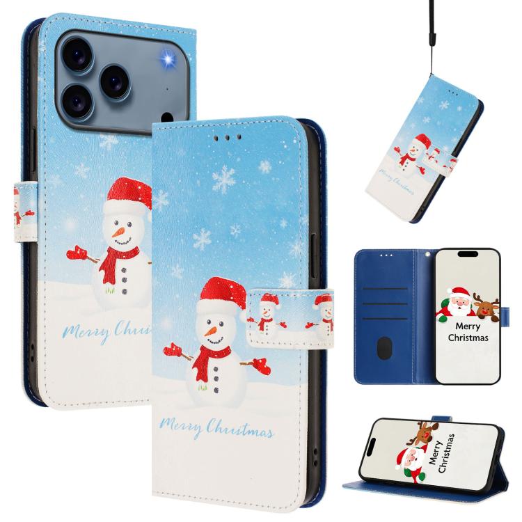Étui de téléphone en cuir à boucle de la série Noël avec dragonne, Pour iPhone 17e / 16e, Pour iPhone 17 Pro Max, Pour iPhone 17 Pro, Pour iPhone 17, Pour iPhone Air, Pour iPhone 16 Pro Max, Pour iPhone 16 Pro, Pour iPhone 16 Plus