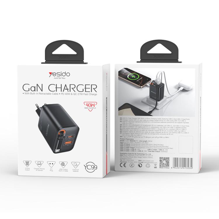 Chargeur rapide Yesido YC99 40W avec câble télescopique Type-C, YC99